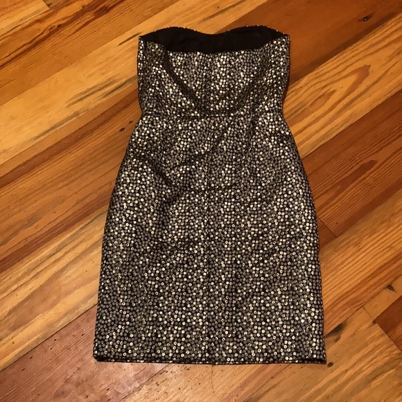 Anthropologie James Coviello dress black/gold/gray circles strapless sz 4 - Picture 6 of 7